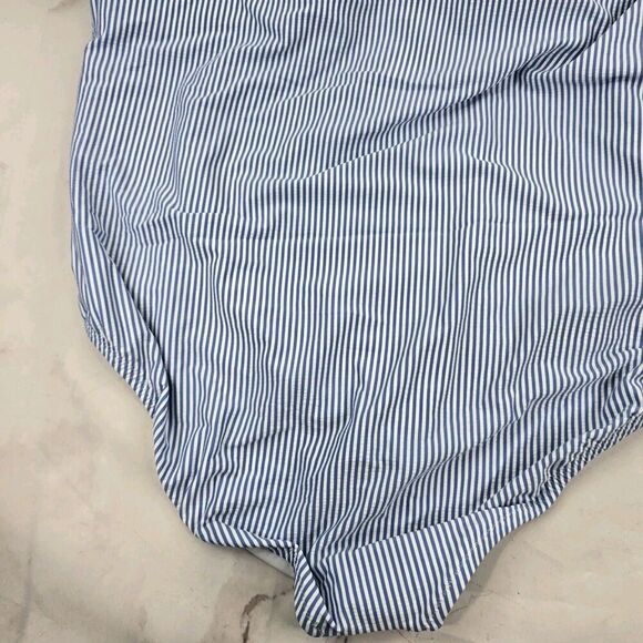 J Crew Swim 24 3X Blue One Piece Bandeau Textured Bikini Striped Seersucker - Picture 6 of 10